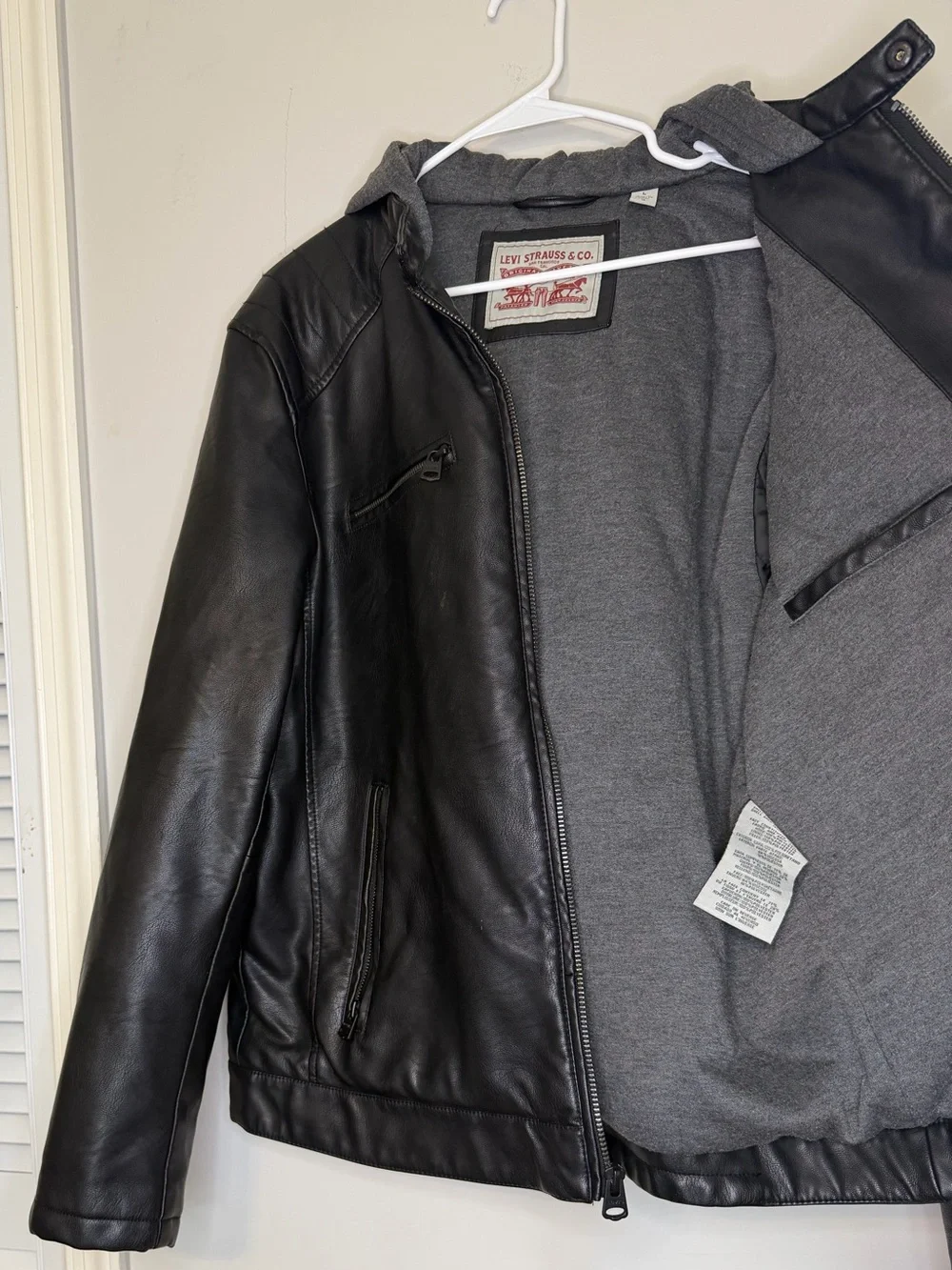 Men's Levi's® Faux Leather Hooded Racer Jacket, Size L